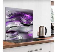 murando Glass Splashback for Kitchen Backsplash Cooker Protector Tempered Glass Decorative Wall Art Panel Heat Resistant Graphic 60x60 cm / 24"x24" Abstract Wave violet grey a-A-0636-aq-a