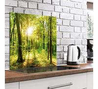 murando Glass Splashback for Kitchen Backsplash Cooker Protector Tempered Glass Decorative Wall Art Panel Heat Resistant Graphic 60x60 cm / 24"x24" Landscape Forest Nature c-B-0499-aq-a