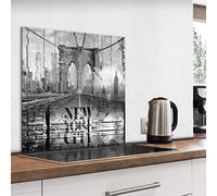 murando Glass Splashback for Kitchen Backsplash Cooker Protector Tempered Glass Decorative Wall Art Panel Heat Resistant Graphic 80x80 cm / 32"x32" New York black white City d-A-0110-aq-a