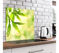 murando Glass Splashback for Kitchen Backsplash Cooker Protector Tempered Glass Decorative Wall Art Panel Heat Resistant Graphic 80x80 cm / 32"x32" Nature Leaves Bamboo b-B-0451-aq-a