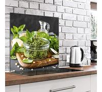 murando Glass Splashback for Kitchen Backsplash Cooker Protector Tempered Glass Decorative Wall Art Panel Heat Resistant Graphic 60x60 cm / 24"x24" Pesto Basil Olive Spoon j-B-0063-aq-a
