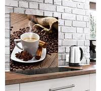 murando Glass Splashback for Kitchen Backsplash Cooker Protector Tempered Glass Decorative Wall Art Panel Heat Resistant Graphic 80x80 cm / 32"x32" Coffee Beans Cup Cinnamon j-B-0070-aq-a