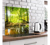 murando Glass Splashback for Kitchen Backsplash Cooker Protector Tempered Glass Decorative Wall Art Panel Heat Resistant Graphic 80x80 cm / 32"x32" Landscape Nature Forest c-B-0505-aq-a