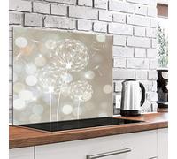 murando Glass Splashback for Kitchen Backsplash Cooker Protector Tempered Glass Decorative Wall Art Panel Heat Resistant Graphic 80x60 cm / 32"x24" Flowers Dandelion Beige b-C-0557-aq-e