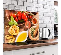 murando Glass Splashback for Kitchen Backsplash Cooker Protector Tempered Glass Decorative Wall Art Panel Heat Resistant Graphic 80x60 cm / 32"x24" Spices Vegetables Pasta Olive Garlic j-B-0052-aq-e