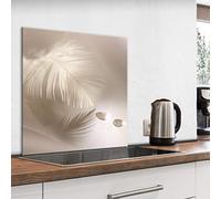 murando Glass Splashback for Kitchen Backsplash Cooker Protector Tempered Glass Decorative Wall Art Panel Heat Resistant Graphic 80x80 cm / 32"x32" Feather Beige White n-C-0284-aq-a