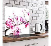 murando Glass Splashback for Kitchen Backsplash Cooker Protector Tempered Glass Decorative Wall Art Panel Heat Resistant Graphic 60x60 cm / 24"x24" Flowers Cherry Blossom Like Painted b-B-0433-aq-a