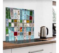 murando Glass Splashback for Kitchen Backsplash Cooker Protector Tempered Glass Splashbacks for Cookers Decorative Wall Art Heat Resistant Graphic 80x80cm / 32"x32" Abstract Mosaic Tiles f-B-0279-aq-a