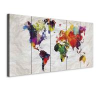 murando - Hand-Textured Canvas Wall Art 150x60 cm/ 59"x23.6" Canvas Print with Acrylic Gel Texture - Artwork Painting Picture Photo Home Decoration 5 pieces Continent World map k-A-0246-b-m