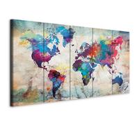 murando - Hand-Textured Canvas Wall Art 200x80 cm/ 78.8"x31.5" Canvas Print with Acrylic Gel Texture - Artwork Painting Picture Photo Home Decoration Continent World map k-A-0179-b-n