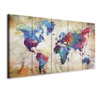 murando - Hand-Textured Canvas Wall Art 200x80 cm/ 78.8"x31.5" Canvas Print with Acrylic Gel Texture - Artwork Painting Picture Photo Home Decoration 5 pieces Continent World map k-A-0179-b-o