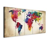 murando - Hand-Textured Canvas Wall Art 225x90 cm/88.6"x 35.4" Canvas Print with Acrylic Gel Texture - Artwork Painting Picture Photo Home Decoration 5 pieces Continent World map k-A-0247-b-n