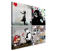 murando - Hand-Textured Canvas Wall Art Banksy 60x60 cm / 24"x24" Canvas Print with Acrylic Gel Texture - Artwork Painting Picture Photo Home Decoration 4 pcs. Black White Monkey i-B-0057-b-a