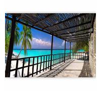 murando Photo Wallpaper Beach Sea 343x256 cm / 135" x 96.5" - Peel and Stick Self-Adhesive Foil Print Wall Mural Beach Nature Landscape Sand Ocean Palm Trees Tropical Travel Summer c-C-0144-a-a