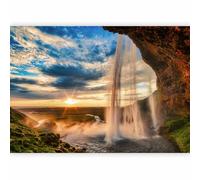 murando Photo Wallpaper Waterfall 250x175 cm / 98"x69" Non-Woven Premium Art Print Fleece Wall Mural Decoration Poster Picture Design Modern Landscape Cascade Nature Panorama Sunset c-B-10004-a-a