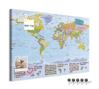 murando - Pin Board World Map 120x80 cm/48"x32" 1 piece Non-Woven Material XXL Memo Notice Board Pins Included Vision Images Pictures Home Decor Wall - Travel Gift k-A-0204-v-a
