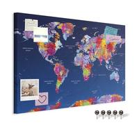 murando - Pin Board World Map 90x60 cm/36"x24" 1 piece Cork Board On Non-Woven Material XXL Memo Notice Board Pins Included Vision Board Images Pictures Home Decor Wall - Travel Gift k-A-0134-v-a