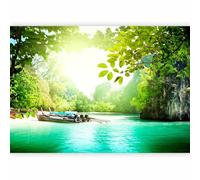 murando PREMIUM Photo Wallpaper Paradise 350x256 cm / 138"x97" Non-Woven Premium Art Print Fleece Wall Mural Decoration Poster Picture Design Modern Nature Landscape Green Ocean Boat Beach 10110903-19
