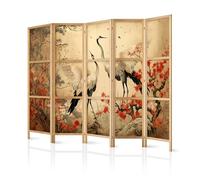 murando Room divider Botanical Abstraction 225x172cm / 89"x68" 5 pieces Non-Woven Canvas Single-Sided Folding Screen Privacy Wood Pattern Design Handmade Home Office Japan Birds p-H-10000-bh-b