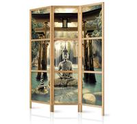 murando Room divider Budda 135x171cm / 54"x68" 3 pieces non woven fabric German quality room divider wood design pattern hand made Home office zen river waterfall p-A-0033-bh-d