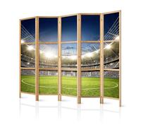 murando Room divider Football 225x172cm / 89"x68" 5 pieces Non-Woven Canvas Single-Sided Folding Screen Privacy Wood Pattern Design Handmade Home Office Japan Stadium Match Pitch Sky i-B-10024-bh-b