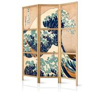 murando Room divider Grand Masters 135x171cm / 54"x68" 3 pieces non woven fabric German quality room divider wood design pattern hand made Home office The Great Wave off Kanagawa p-B-0009-bh-d