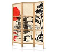 murando Room divider Japonaise Orient Zen 135x171cm / 54"x68" 3 panels - Single-Sided- non woven fabric German quality room divider wood pattern design hand made Home office Japan p-B-0026-z-b