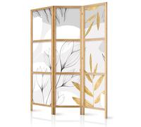 murando Room divider Minimalism nature 135x171cm / 54"x68" 3 pieces non woven fabric German quality room divider wood design pattern hand made Home office grey and white leaves b-A-10071-bh-c