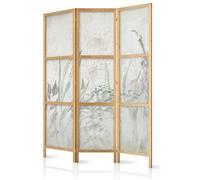 murando Room divider Minimalism nature 135x171cm / 54"x68" 3 pieces non woven fabric German quality room divider wood design pattern hand made Home office beige grey leaves flowers b-C-10247-bh-c