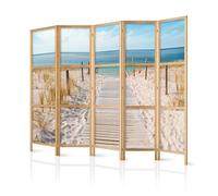 murando Room divider XXL Beach 225x171cm / 89" x 68" 5 pieces non woven fabric German quality room divider wood design pattern hand made Home office sea sky sand dunes c-B-0362-bh-c