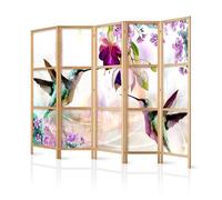 murando Room divider XXL Bird 225x171cm / 89" x 68" 5 pieces non woven fabric German quality room divider wood design pattern hand made Home office hummingbird flowers b-C-0188-bh-c