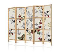 murando Room divider XXL Bird forest nature leaves 225x171cm / 89"x68" 5 pieces Non-Woven Canvas Single-Sided Folding Screen Privacy wood pattern design hand made Home office Japan b-B-0593-z-c