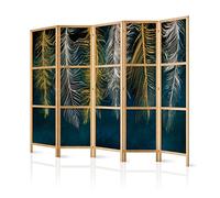 murando Room divider XXL Feather Texture Abstract 225x171cm / 89" x 68" 5 pieces non woven fabric German quality room divider wood design pattern hand made Home office beige blue b-A-10061-z-a