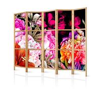 murando Room divider XXL Flowers 225x171cm / 89"x68" 5 pieces Non-Woven Canvas Single-Sided Folding Screen Privacy wood pattern design hand made Home office Japan b-C-0386-z-c