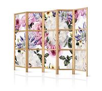 murando Room divider XXL Flowers Rose 225x171cm / 89"x68" 5 pieces Non-Woven Canvas Single-Sided Folding Screen Privacy wood pattern design hand made Home office Japan b-B-0379-z-c