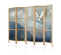 murando Room divider XXL Landscape 225x171cm / 89" x 68" 5 pieces non woven fabric German quality room divider wood design pattern hand made Home office minimalism mountains bird g-A-0364-bh-a