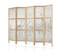 murando Room divider XXL Minimalism nature 225x171cm / 89" x 68" 5 pieces | non woven fabric German quality room divider wood design pattern hand made Home office grey leaves flowers