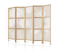 murando Room divider XXL Minimalism nature 225x171cm / 89" x 68" 5 pieces non woven fabric German quality room divider wood design pattern hand made Home office white flowers creamy b-C-0008-bh-c