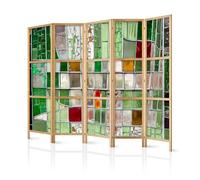 murando Room divider XXL Mosaic 225x171cm / 89" x 68" 5 pieces non woven fabric German quality room divider wood design pattern hand made Home office green slides f-B-0088-bh-c