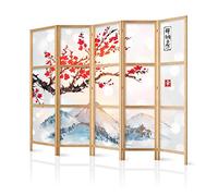 murando - Room divider XXL Mountains 225x171cm / 89"x68" 5 pieces - Non-woven Canvas Single-Sided Folding Screen Privacy wood pattern design hand made Home office - Japan Mountains Tree p-B-0002-z-c