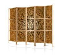 murando Room divider XXL Oriental 225x171cm / 89" x 68" 5 pieces non woven fabric German quality room divider wood design pattern hand made Home office patterned circle brown zen f-A-0491-bh-c