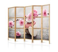 murando Room divider XXL Spa Zen Orient Flowers 225x171cm / 89"x68" 5 pieces Non-Woven Canvas Single-Sided Folding Screen Privacy wood pattern design hand made Home office Japan b-B-0166-z-c