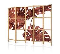 murando Room divider XXL Tropical Leaves Monstera 225x171cm / 89"x68" 5 pieces Non-Woven Canvas Single-Sided Folding Screen Privacy wood pattern design hand made Home office Japan b-C-0385-z-c