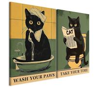murando - Set of 2 Canvases Wall Art Wash Paws Funny Cat 80x60 cm (2 pcs. 40x60 cm each) 2 Piece - Sound Proofing Panels - Canvas Prints - Hilarious Loo Decor - Sound Absorbing - g-H-101 40-b-a