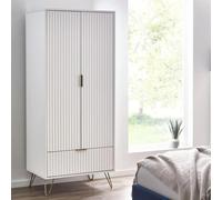 Murano Double Wardrobe - 2 Door - 1 Drawer - Ribbed - White