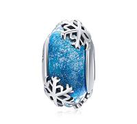 Murano Glass Bead Sterling Silver Core Charms For Pandora Charm Bracelets (Blue Snowflakes Charms)