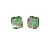 Murano Glass Earrings, Handmade Glass Stud Earrings, Murano Glass Jewellery, Silver Plated Stud, Green/Lilac/Silver Glass Earrings 0.8cm/8mm (MGE4)