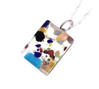 Murano Glass Millefiori Pendant, Murano Jewellery from Venice Italy, Handmade Venetian Glass Pendant on Silver Leaf, Dainty in size 2cm x 1.5cm (Pixie)