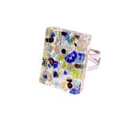 Murano Glass Millefiori Ring, Murano Jewellery from Venice Italy, Handmade Venetian Glass Ring on Silver Leaf, Adjustable - One Size Fits All, 2cm x 1.5cm (MGR2)