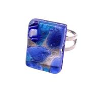 Murano Glass Millefiori Ring, Murano Jewellery from Venice Italy, Handmade Venetian Glass Ring on Silver Leaf, Adjustable - One Size Fits All, 2cm x 1.5cm (F)